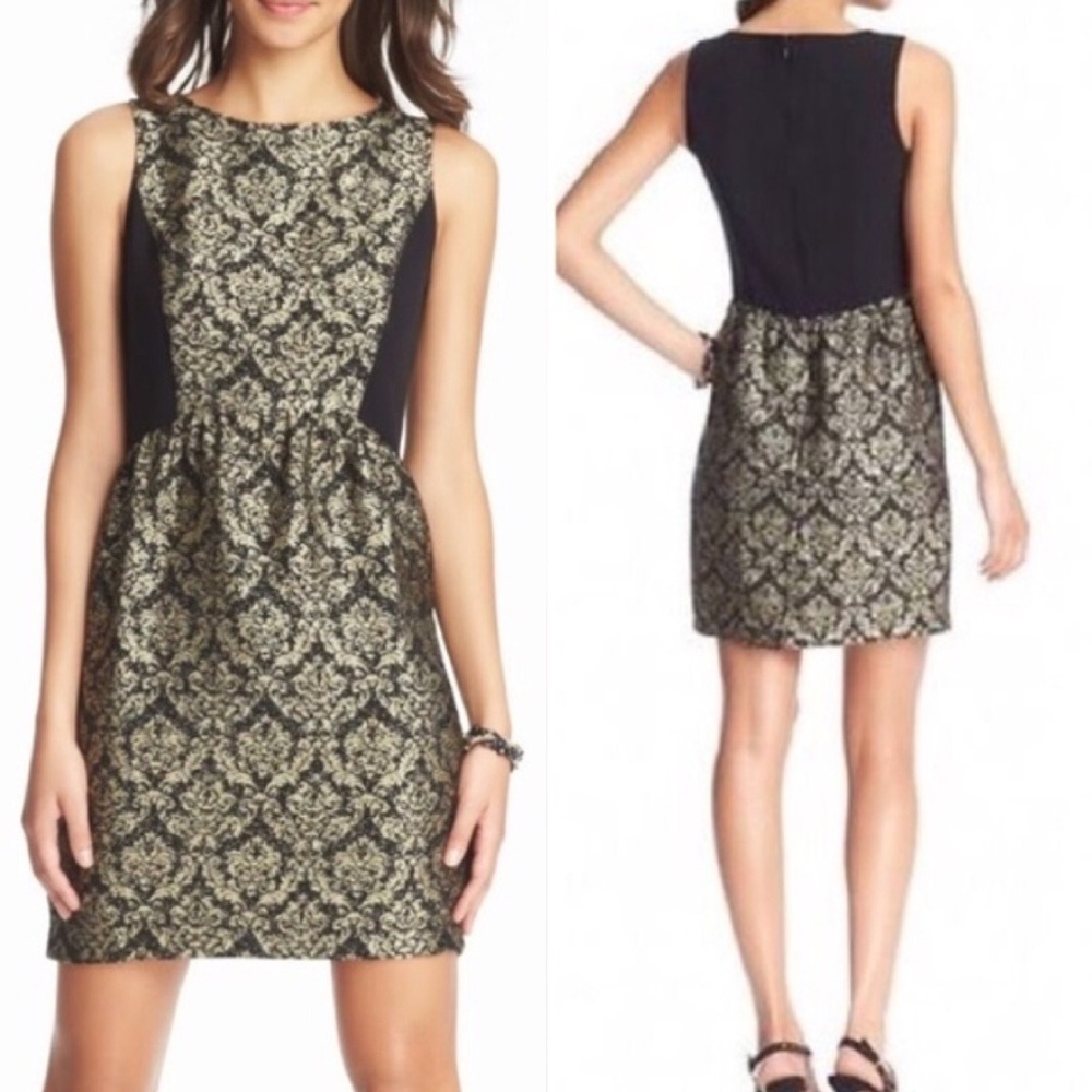 ANN TAYLOR LOFT Black/Gold JAQUARD COLORBLOCKDRESS
